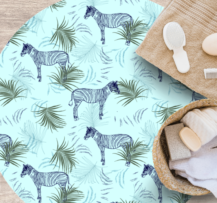 비닐 카펫 동물 얼룩말과 나뭇잎 - TenStickers