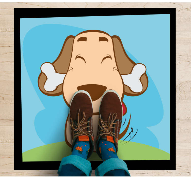 비닐 카펫 동물 뼈를 물고 행복한 강아지 - TenStickers