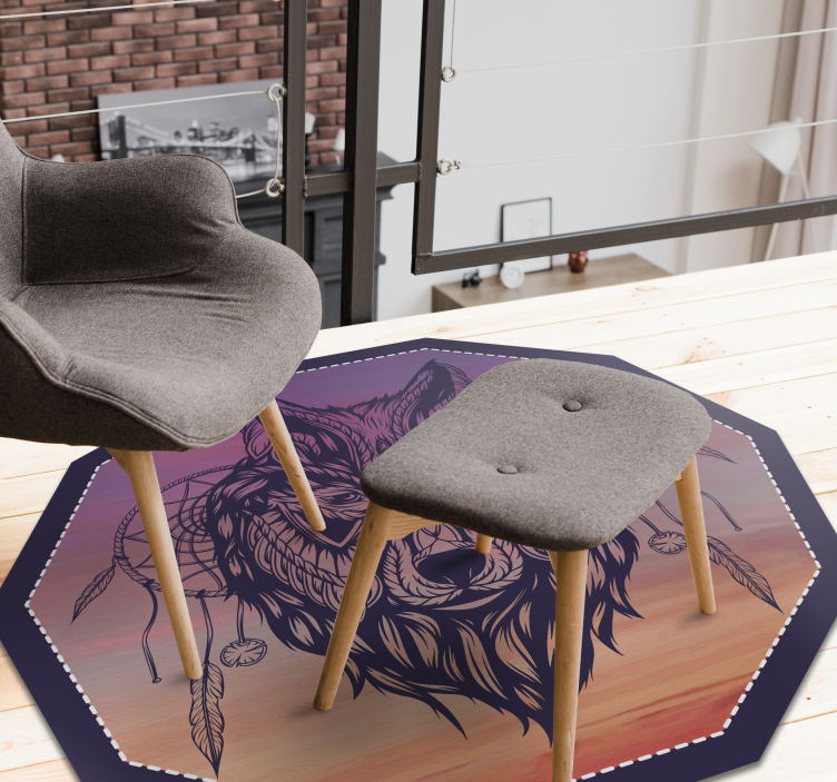 비닐 카펫 동물 팔각형 늑대 그림 - TenStickers