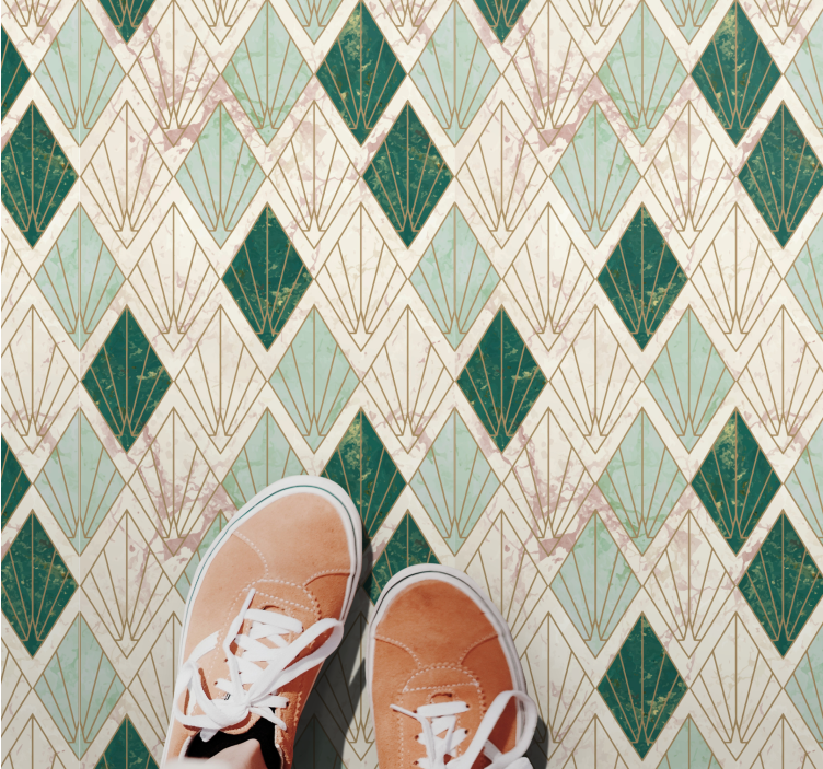 아르 데코 바다 녹색 패턴 타일 카펫 - TenStickers