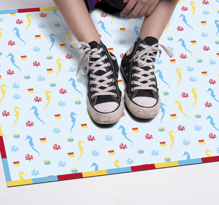 욕실용 비닐 카펫 해마 블루 디자인 - TenStickers