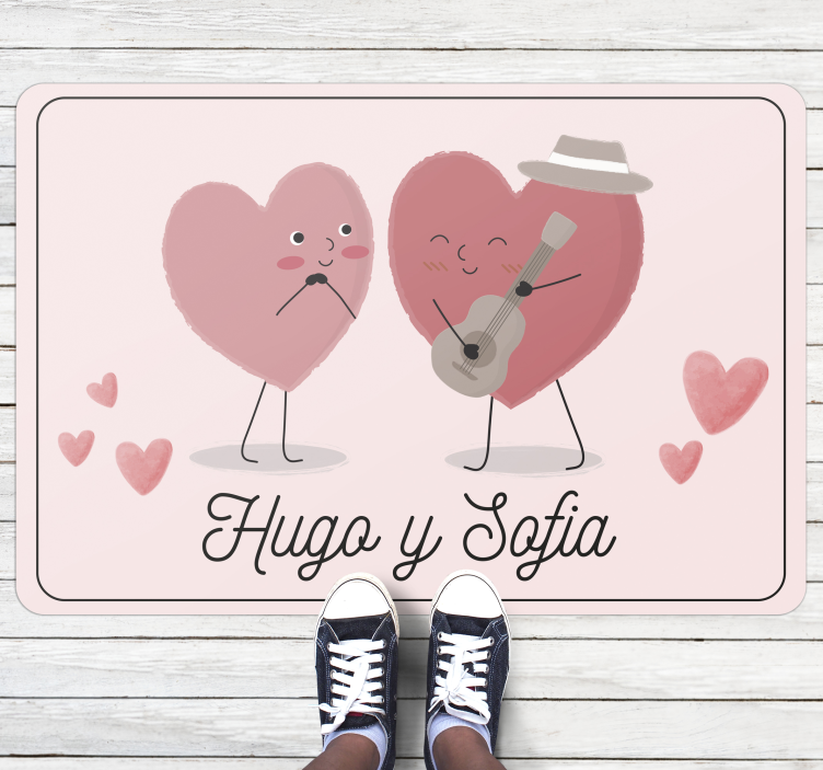 침실용 비닐 카펫 이름이 있는 두 개의 하트 - TenStickers