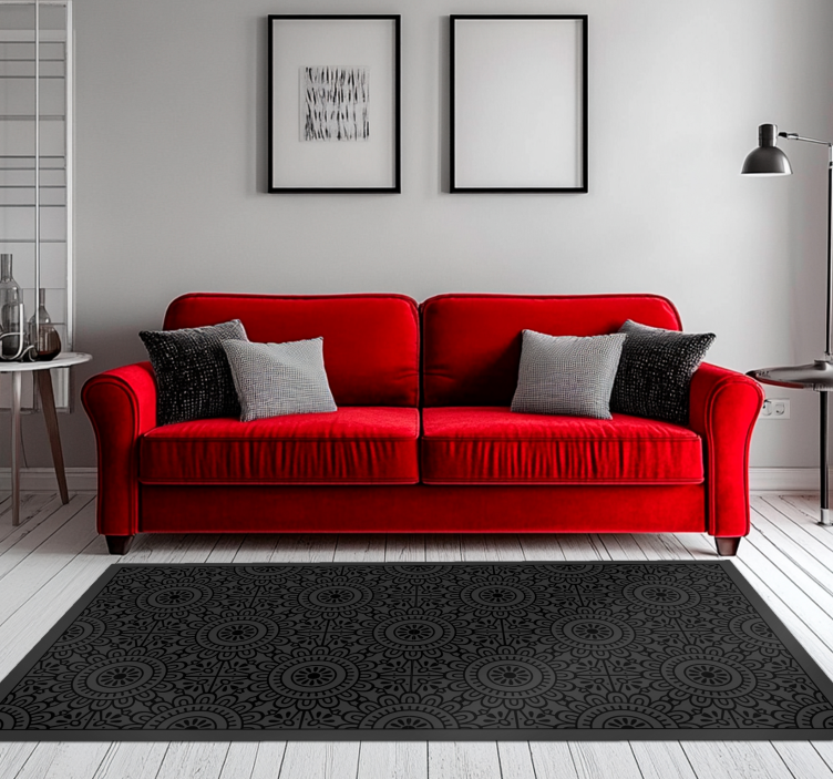 비닐 카펫 블랙 만다라 꽃 디자인 - TenStickers