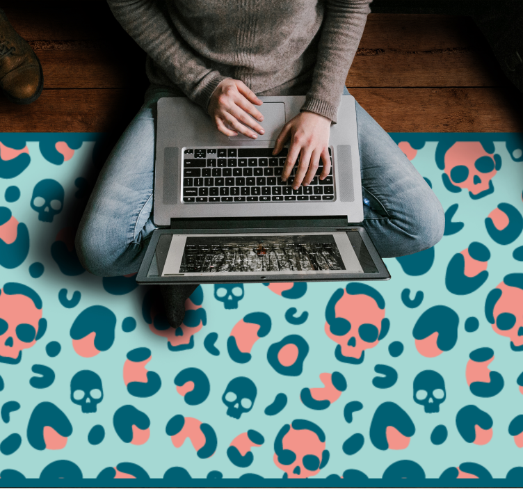 파란색과 분홍색 해골 표범 무늬 침실 깔개 - TenStickers