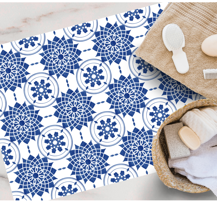 파란색 원 타일 스타일 욕실 바닥 - TenStickers