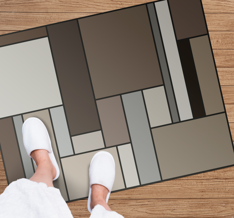 갈색 사각형 기하학적 비닐 러그 - TenStickers