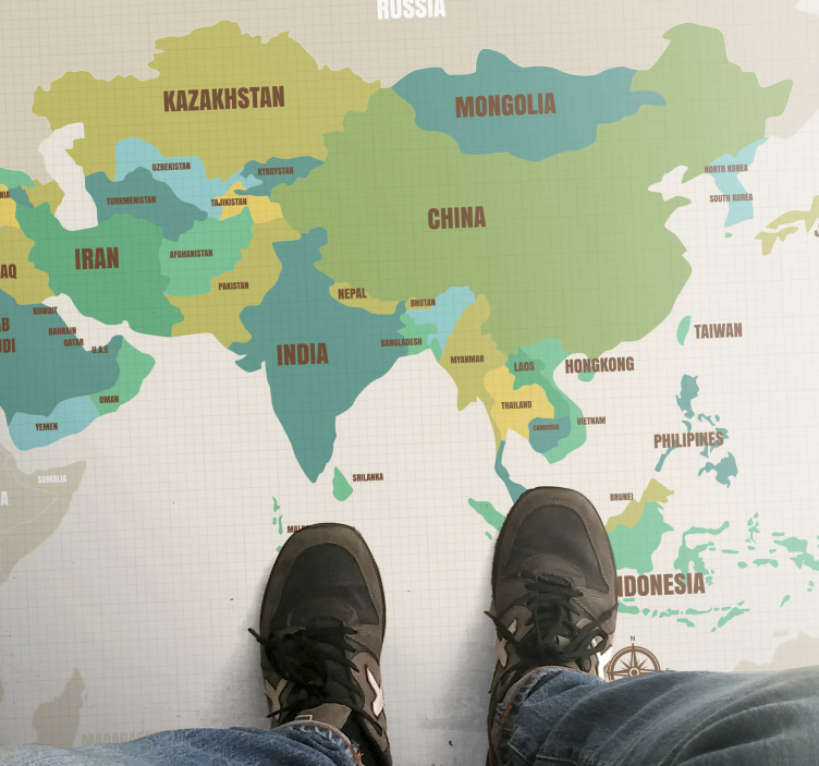 아시아 세계지도 양탄자의 카드 - TenStickers