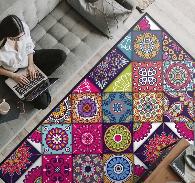 모자이크 효과 비닐 카펫 색깔 만다라 - TenStickers