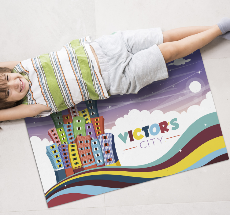 이름이있는 비닐 카펫 도시 풍경 무지개 - TenStickers