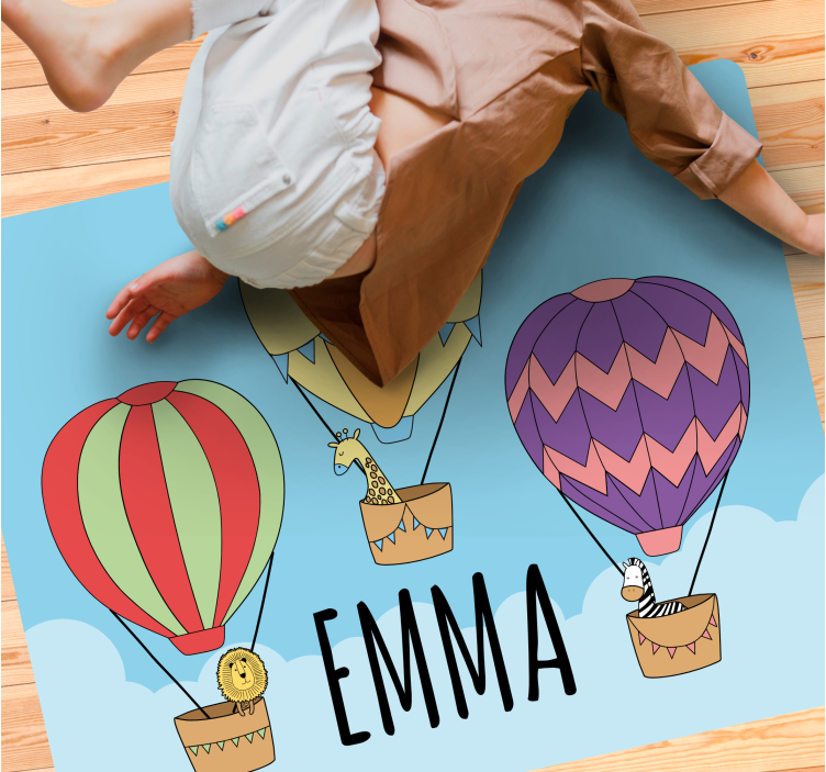 이름이있는 비닐 카펫 다채로운 열기구 - TenStickers