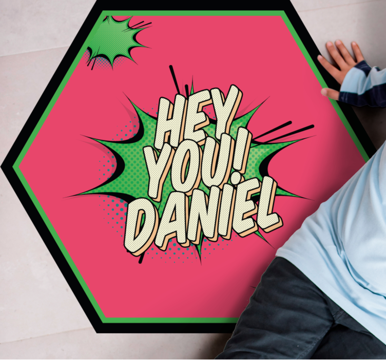 이름이있는 비닐 카펫 만화 스타일 인사말 - TenStickers