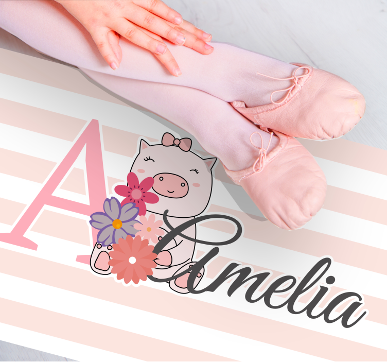 이름이있는 비닐 카펫 귀여운 돼지 일러스트 - TenStickers