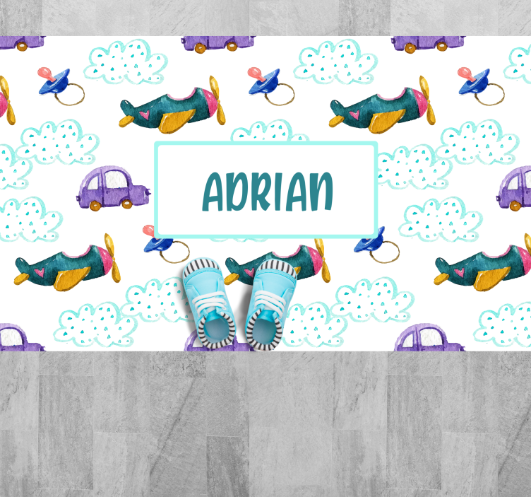 이름이있는 비닐 카펫 유쾌한 비행기 테마 - TenStickers