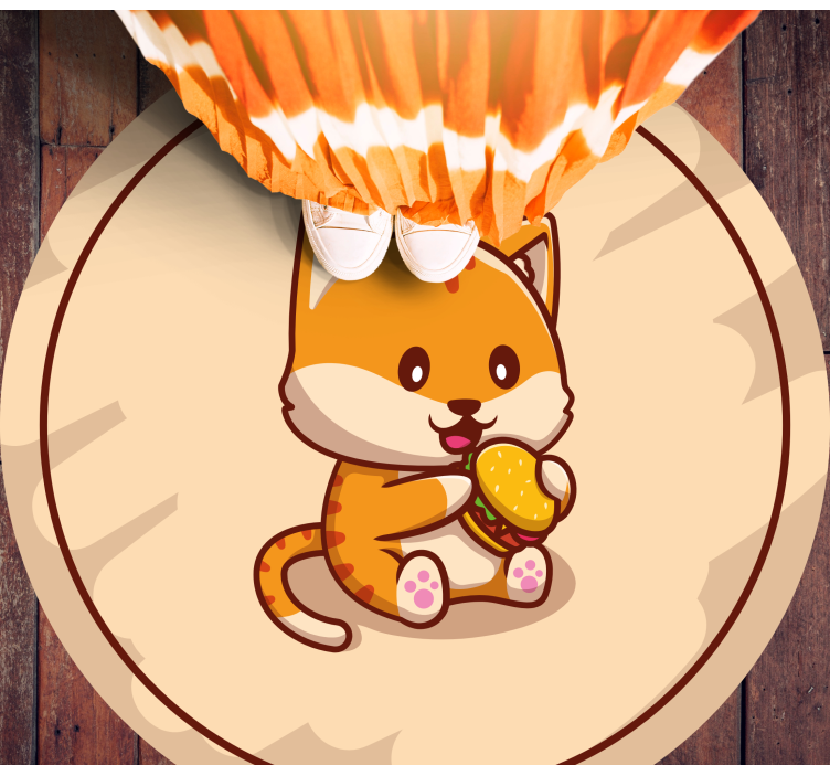 햄버거 부엌 바닥 타일을 먹는 귀여운 고양이 - TenStickers