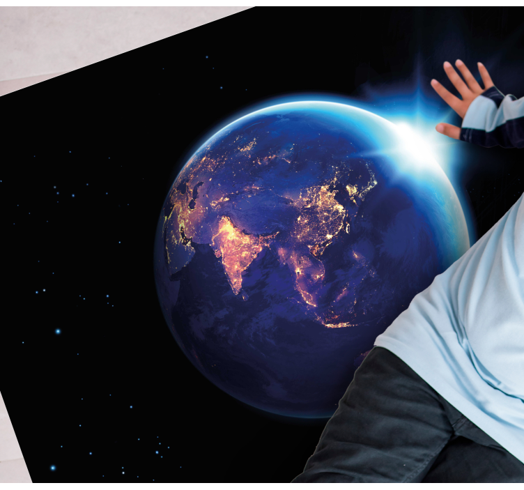 푸른 빛 거실 깔개로 둘러싸인 지구 - TenStickers