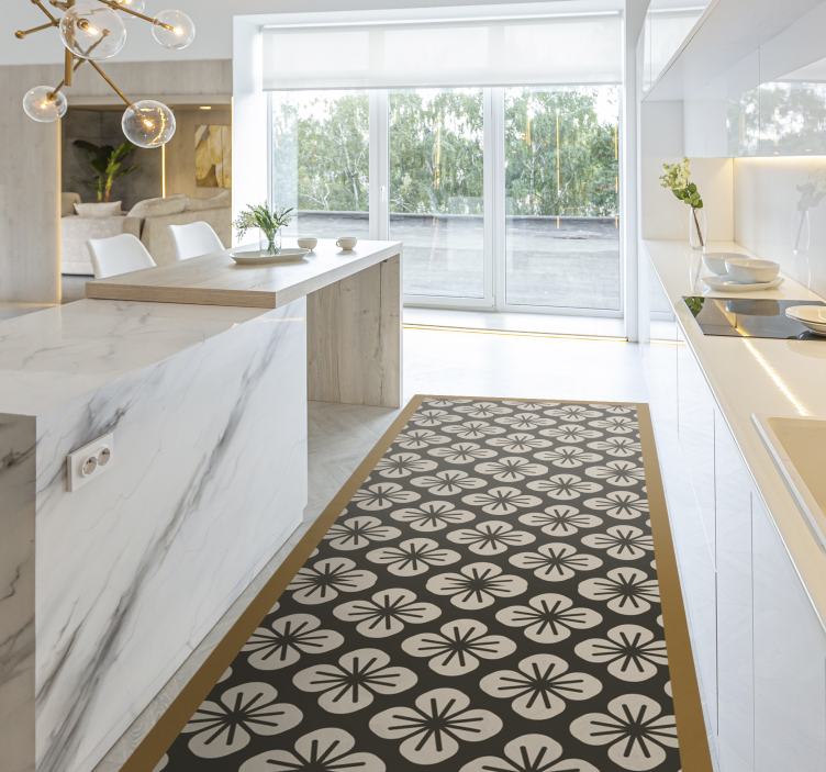 바닥 디자인 블랙 플로랄 러그 - TenStickers