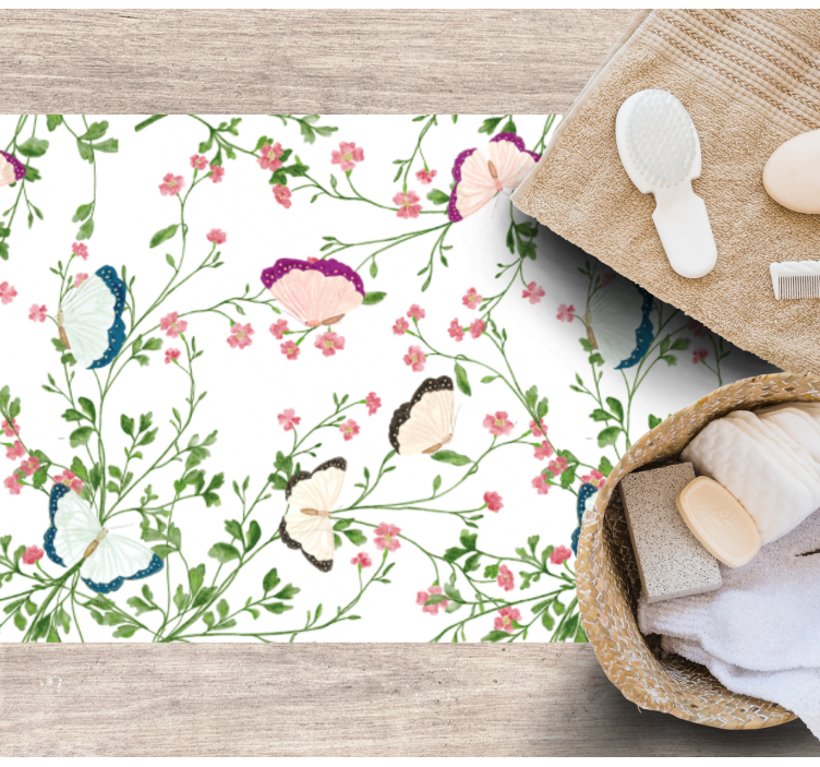 비닐 카펫 꽃과 식물 나비 패턴 - TenStickers