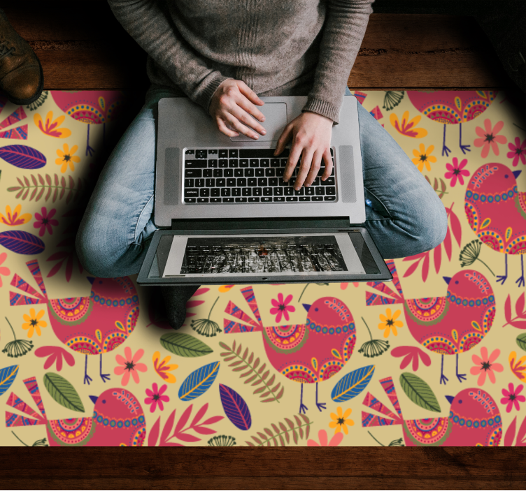 비닐 카펫 꽃과 식물 다채로운 새 모티프 - TenStickers