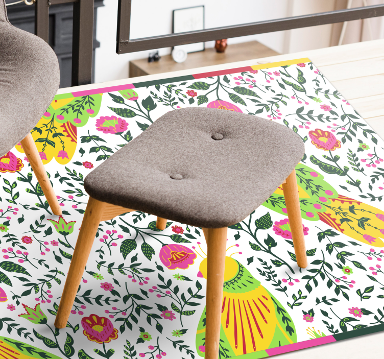 비닐 카펫 꽃과 식물 꽃 앵무새 패턴 - TenStickers