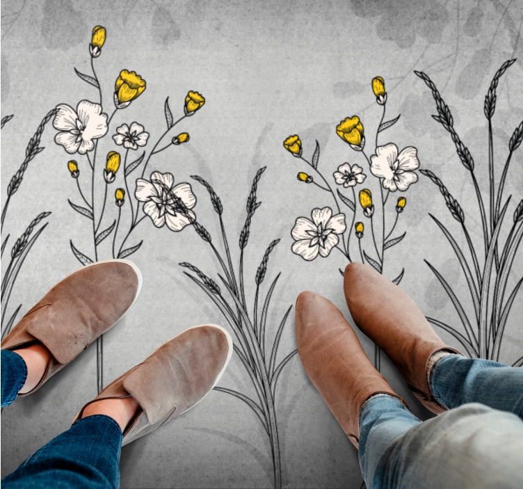 비닐 카펫 꽃과 식물 꽃 스케치 세부 사항 - TenStickers