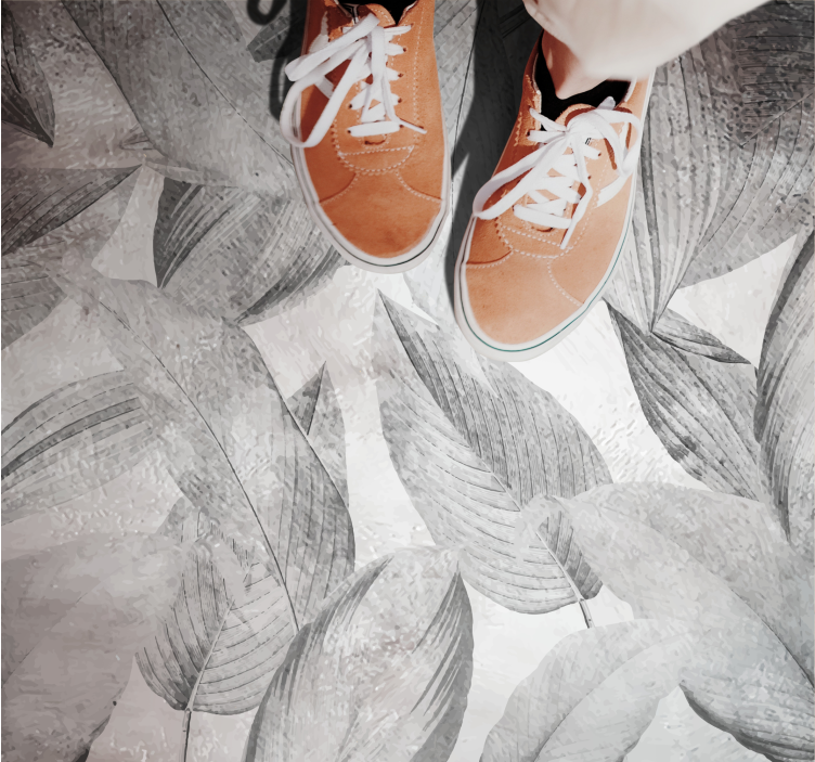 비닐 카펫 꽃과 식물 잎 패턴 모노크롬 - TenStickers