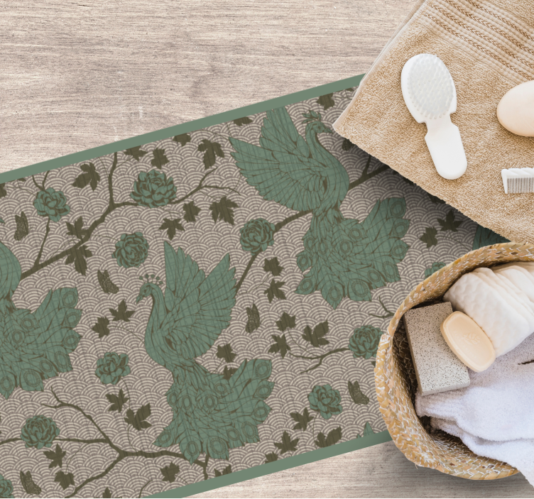 비닐 카펫 꽃과 식물 녹색 동물상 모티브 - TenStickers