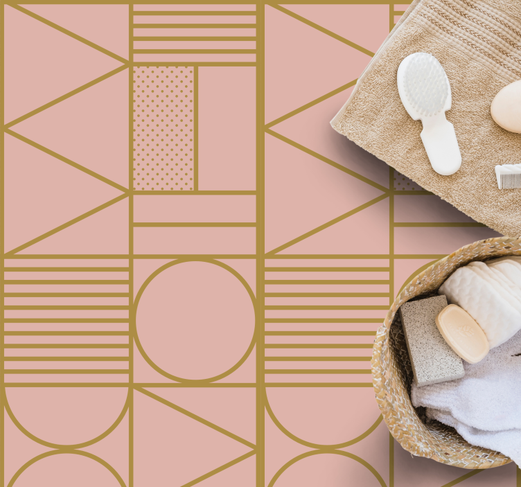 기하학적 효과 비닐 카펫 금색과 분홍색 패턴 - TenStickers