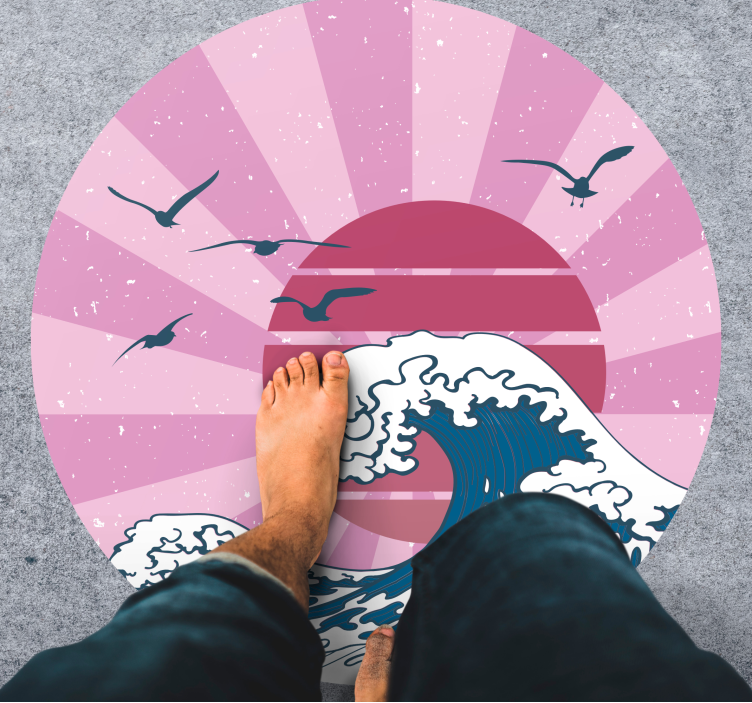 기하학적 효과 비닐 카펫 가나가와 핑크 웨이브 - TenStickers