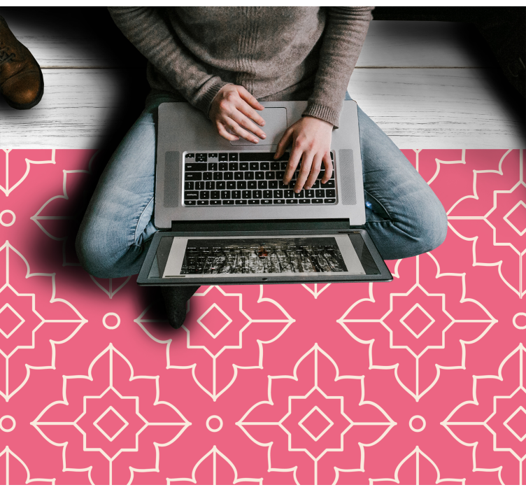 기하학적 효과 비닐 카펫 분홍색 격자 무늬 - TenStickers