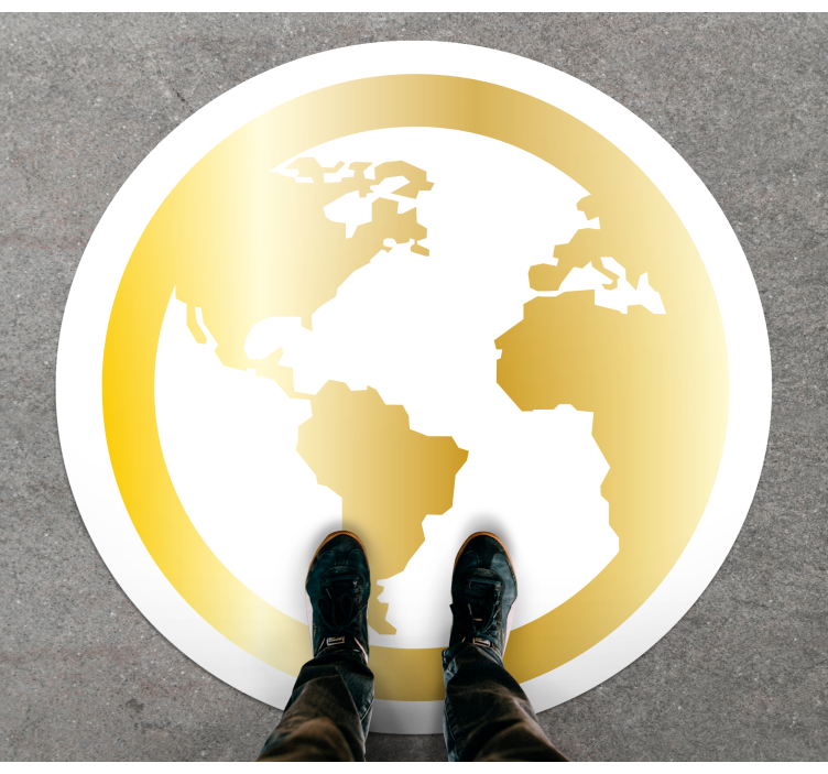 금 세계지도 원형 깔개 - TenStickers