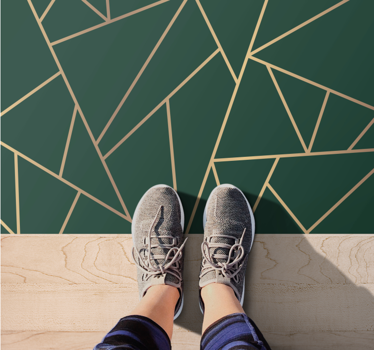 황금 라인 병 녹색 배경 현대 깔개 - TenStickers