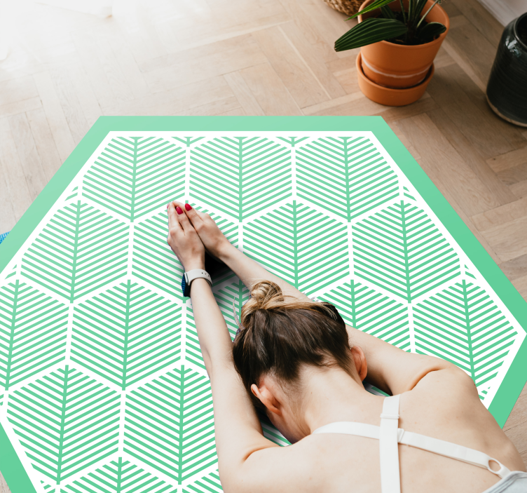 녹색 식물 육각형 모양 꽃 깔개 - TenStickers