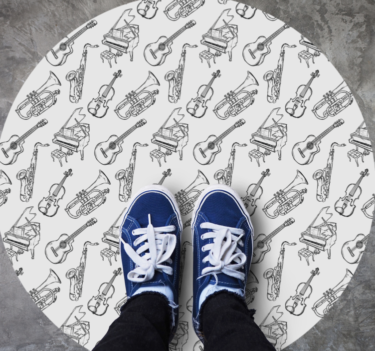 손으로 그린 음악 패턴 원형 깔개 - TenStickers