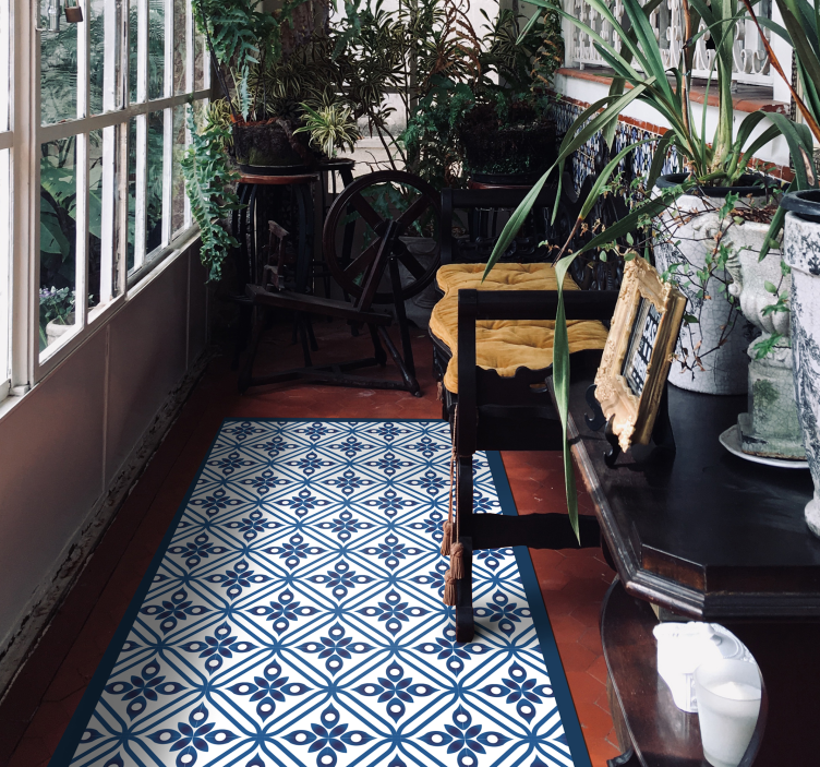 일본 파란색과 흰색 패턴 타일 카펫 - TenStickers