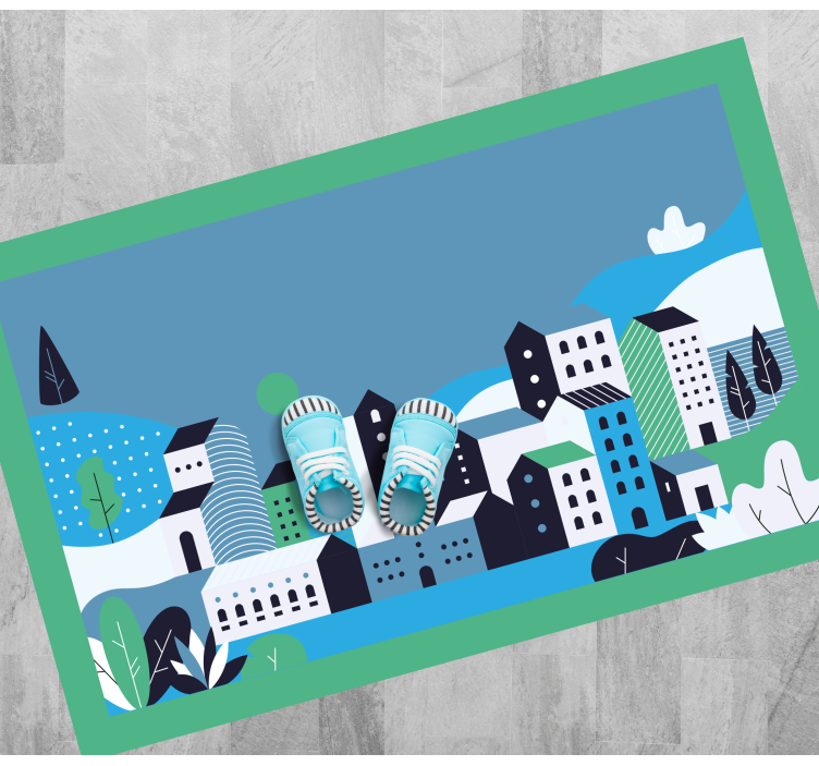 어린 이용 비닐 카펫 파란 도시 풍경 - TenStickers