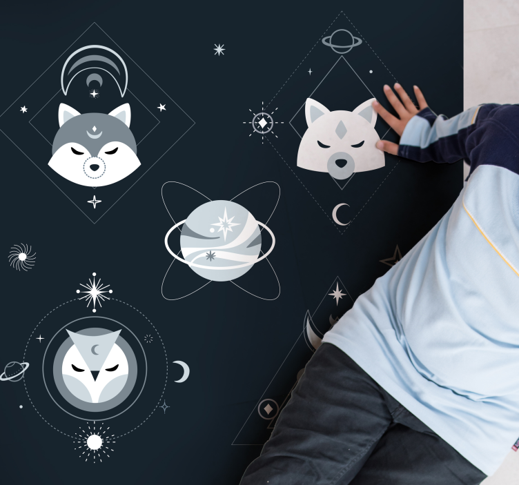 어린 이용 비닐 카펫 우주 동물 얼굴 - TenStickers