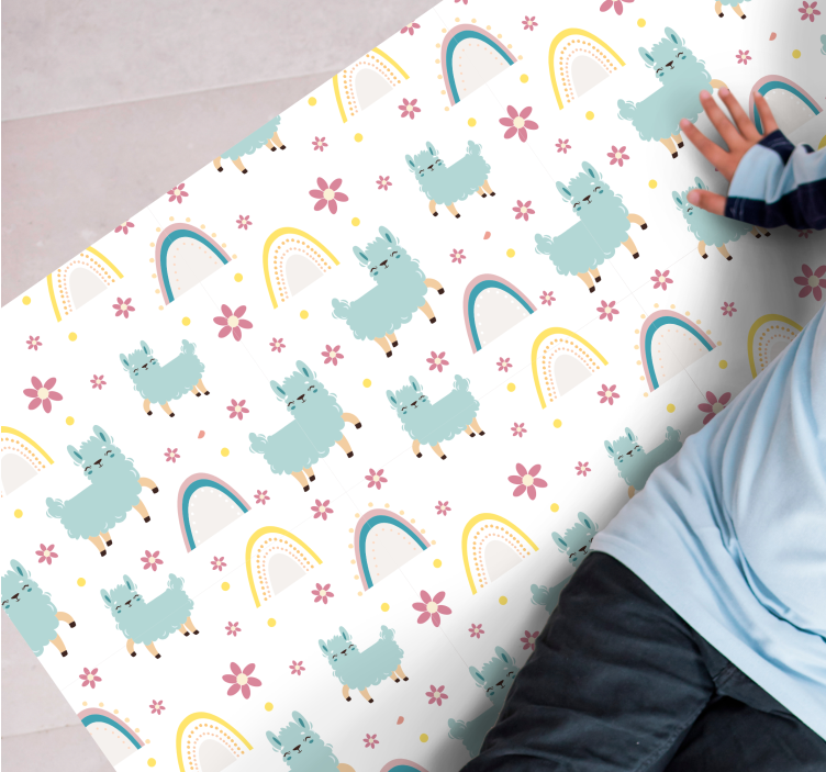 어린 이용 비닐 카펫 무지개와 라마 - TenStickers