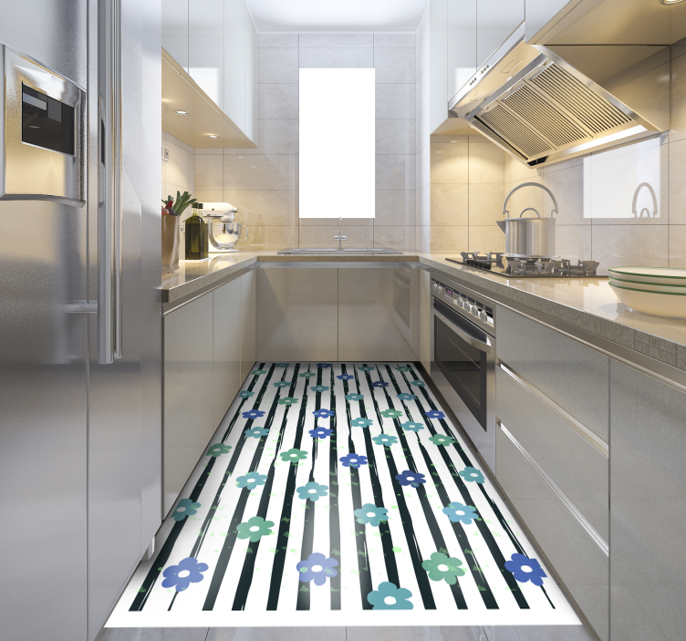 비닐 주방 카펫 꽃무늬 스트라이프 디자인 - TenStickers
