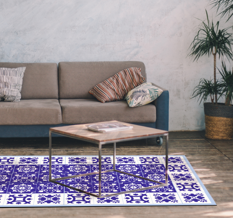 사랑스러운 흰색과 파란색 타일 카펫 - TenStickers