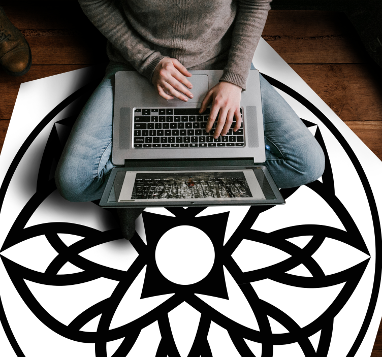 만다라 비닐 카펫 흑백 디자인 - TenStickers