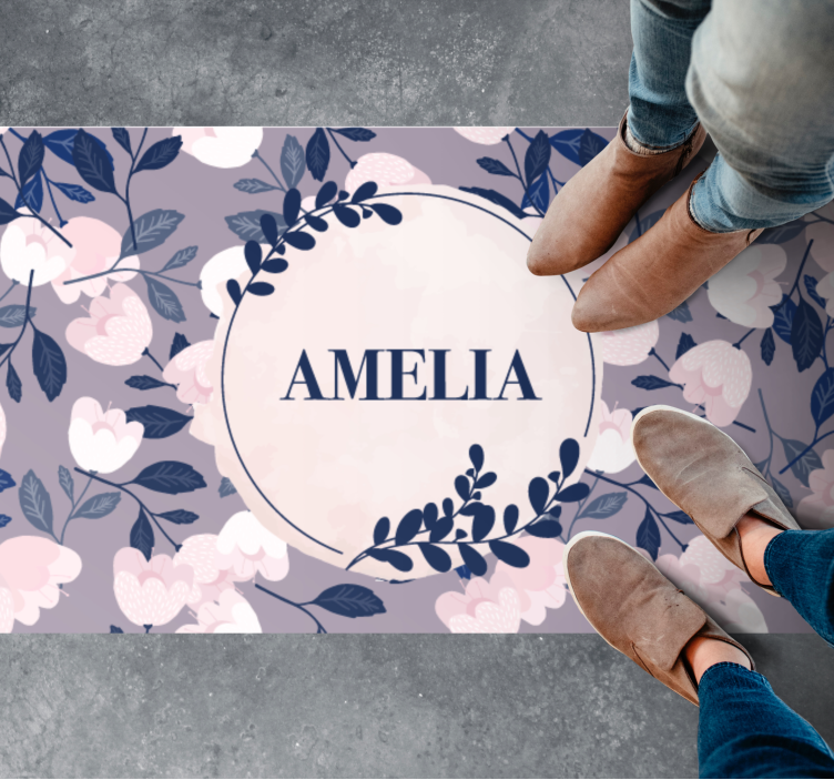 파스텔 색상의 꽃과 이름 맞춤 매트 - TenStickers