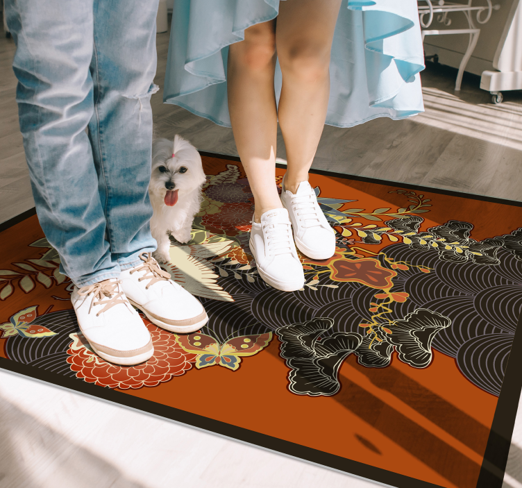 모란 기모노 패턴 꽃 깔개 - TenStickers