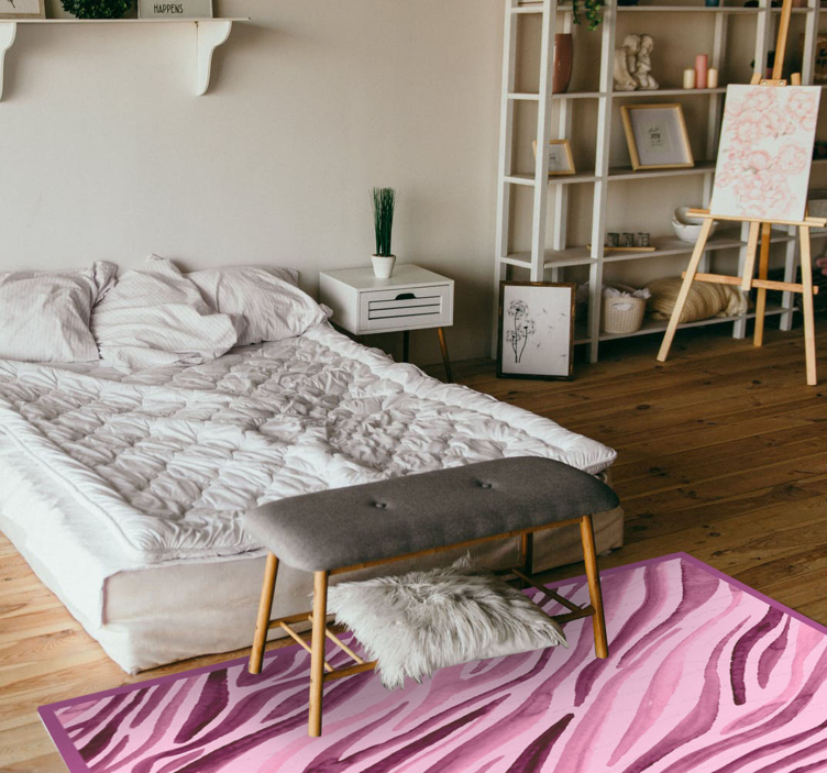 핑크 수채화 얼룩말 동물 인쇄 비닐 러그 - TenStickers