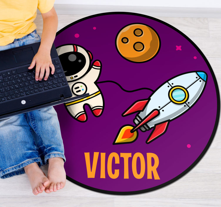 보라색 사용자 지정 매트에 행성과 우주 비행사 - TenStickers