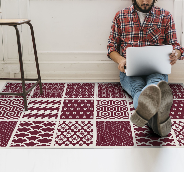 레드 타일 패턴 비닐 카펫 - TenStickers