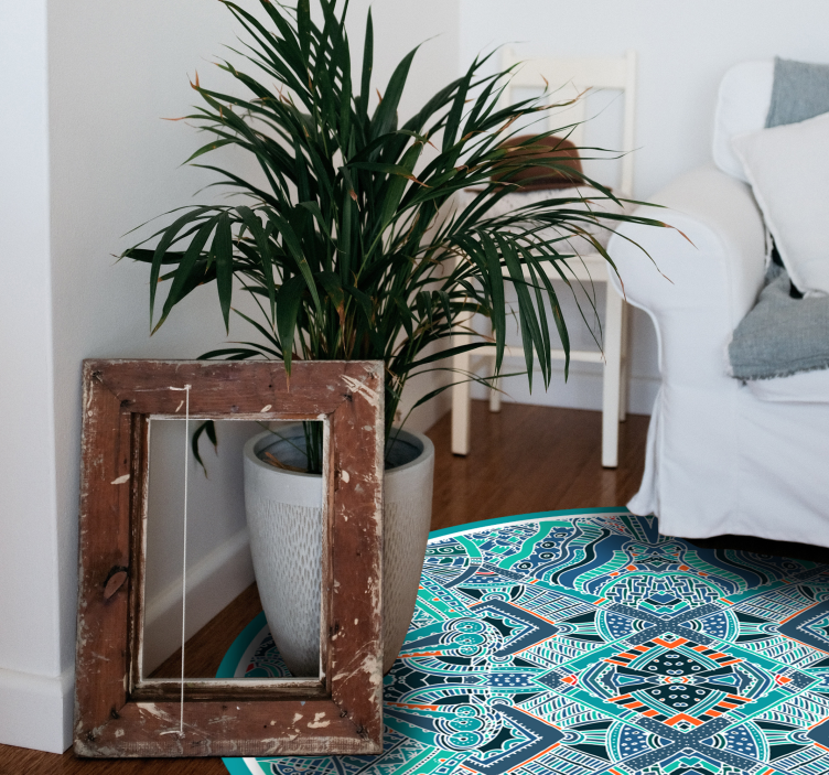 라운드 민족 비닐 카펫 인디언 깃털 - TenStickers