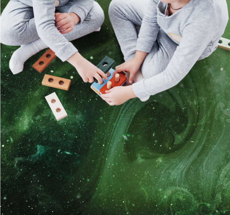 별이있는 비닐 카펫 우주 초록 소용돌이 - TenStickers