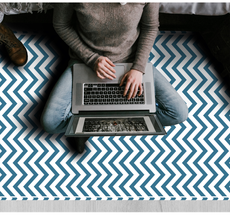 줄무늬 비닐 카펫 파란색과 흰색 지그재그 스타일 - TenStickers