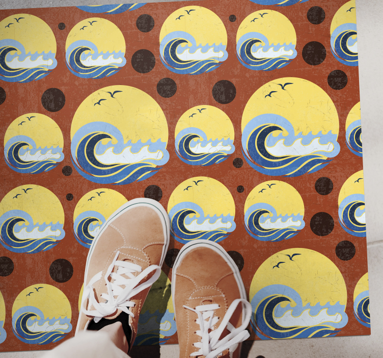 태양, 해변 및 웨이브 패턴 자연 비닐 러그 - TenStickers