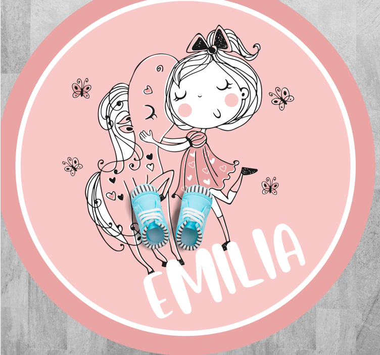 열대 효과 비닐 카펫 소녀와 말 이름이 있는 디자인 - TenStickers